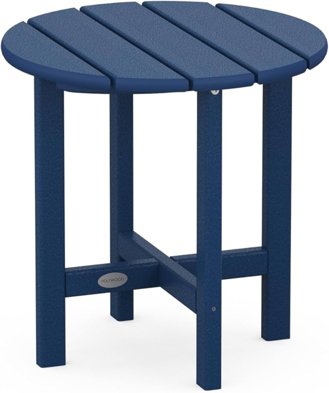 Outdoor Side Table with Lower Support Ring, Recycled Plastic, Coastal