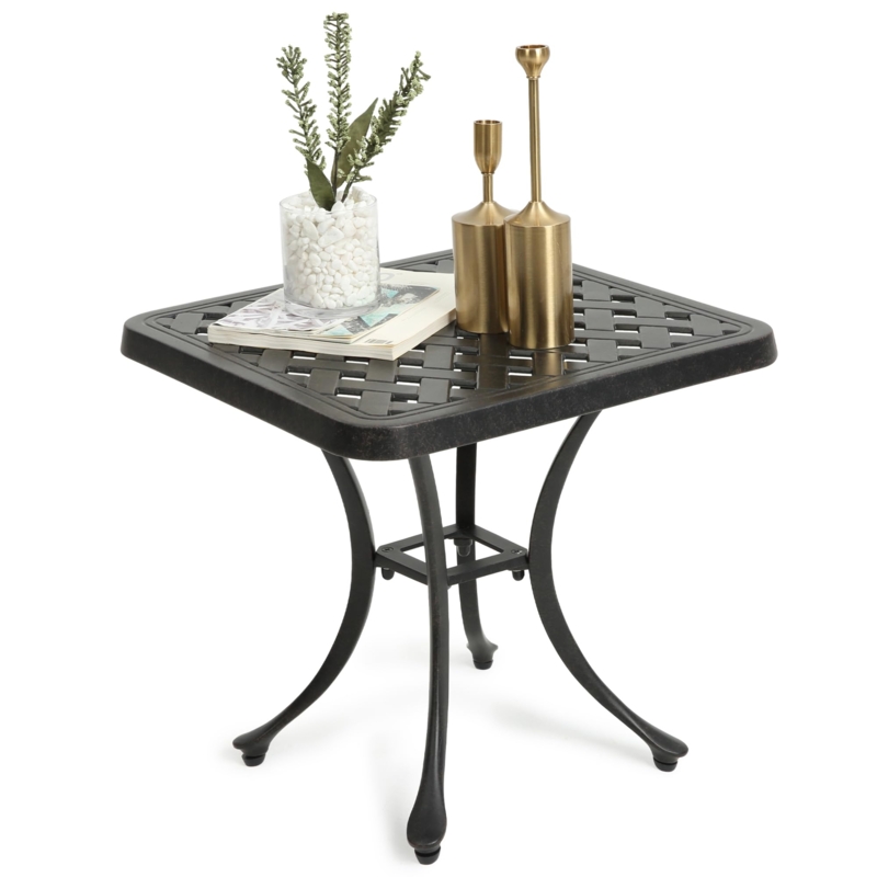 Outdoor Side Tables Set of 2 Antique Bronze Lattice Top