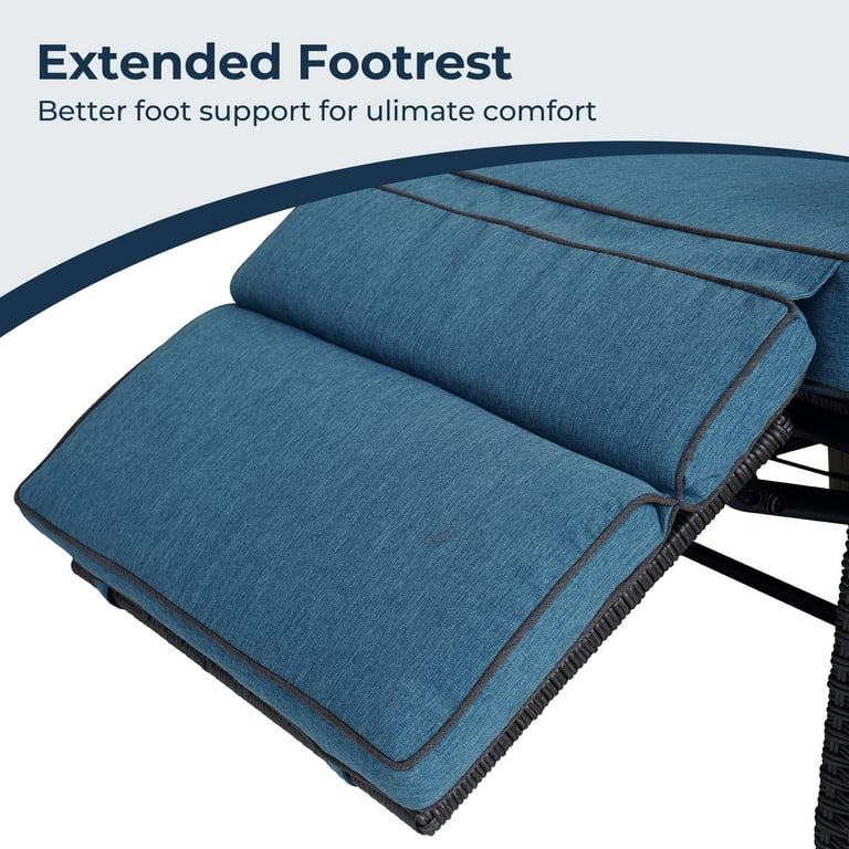 Outdoor Wicker Recliner Set Peacock Blue Adjustable High Back Patio