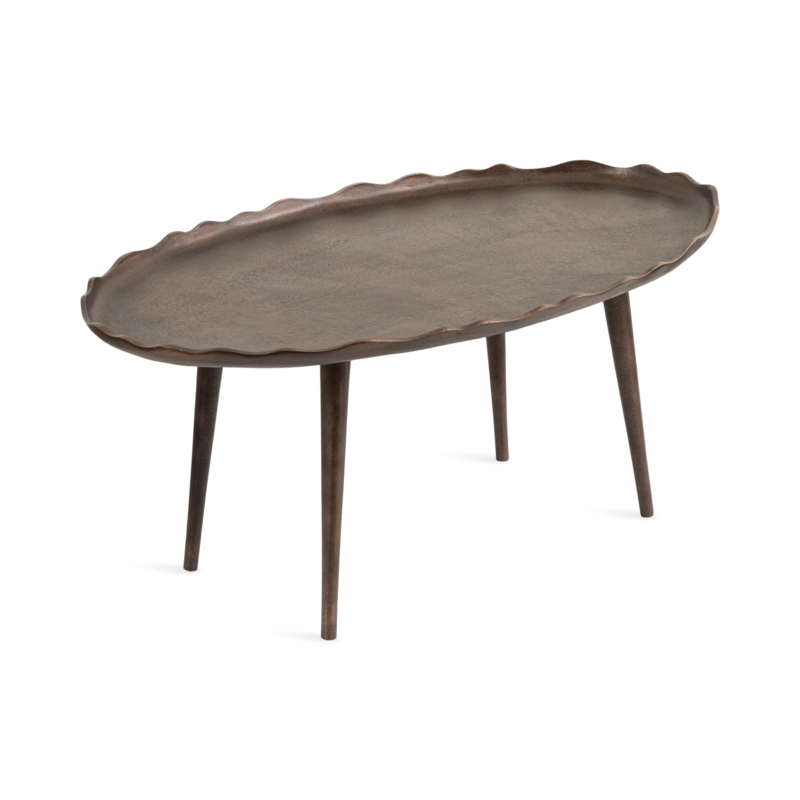 Oval Coffee Table Deckled Edge Metal with Tiered Storage