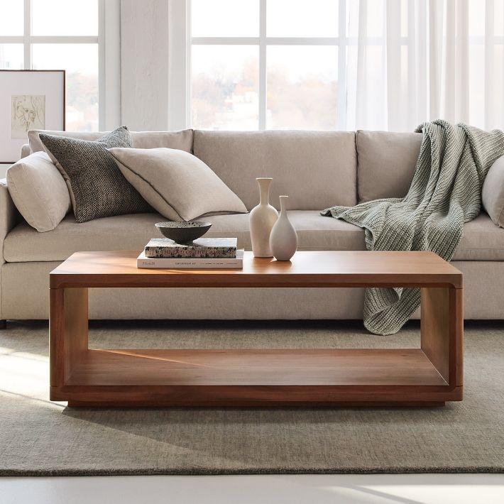Oval Coffee Table Ribbed Pedestal Base Light Wood Design