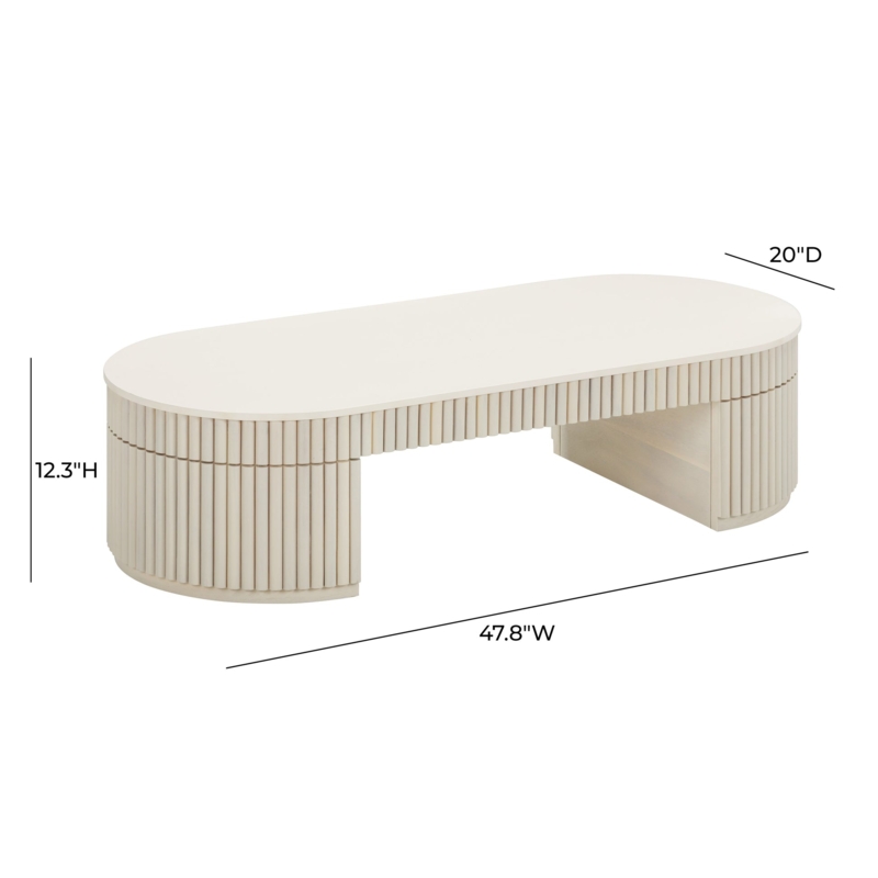 Oval Coffee Table with Cream Boucle Texture and Chunky Pedestal Legs