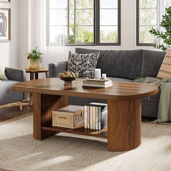 Oval Lift Top Coffee Table Open Shelf Dark Wood Finish