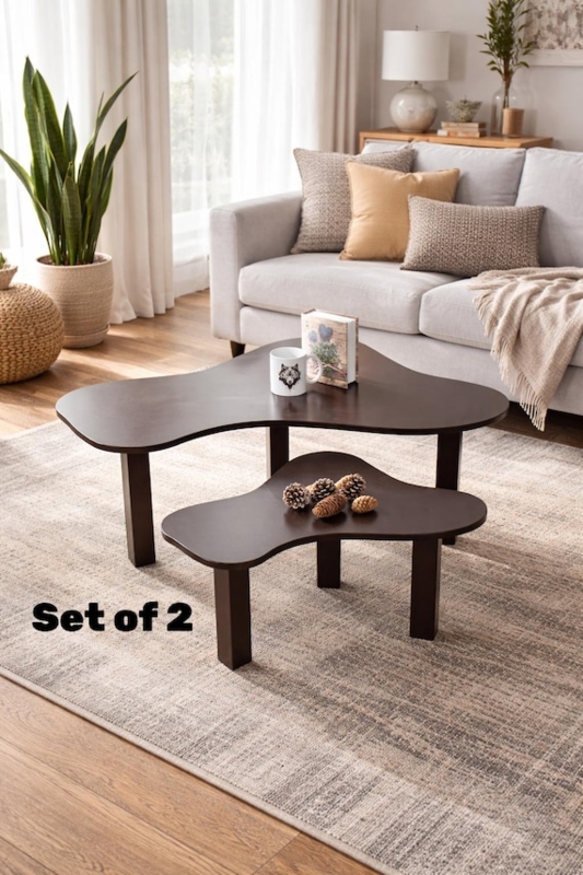 Oval Nesting Coffee Table Set Birch Plywood Scandinavian Minimalist