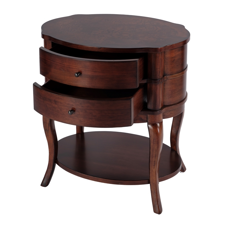 Oval Side Table in Dark Umber with Bottom Shelf