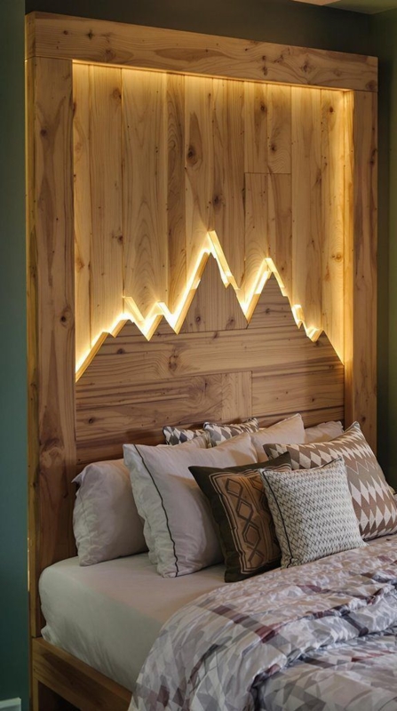 Oversized Chevron Wood Headboard Multi Tonal Plank Lodge Style Rustic