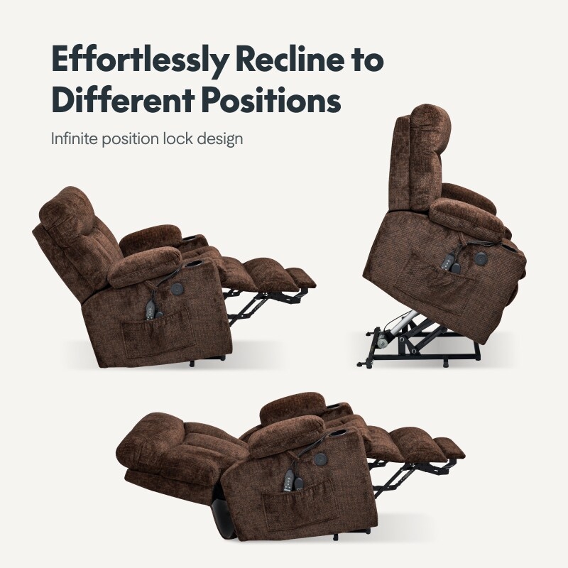 Oversized Power Recliner Chair Upholstered Fabric Pillow Back Design