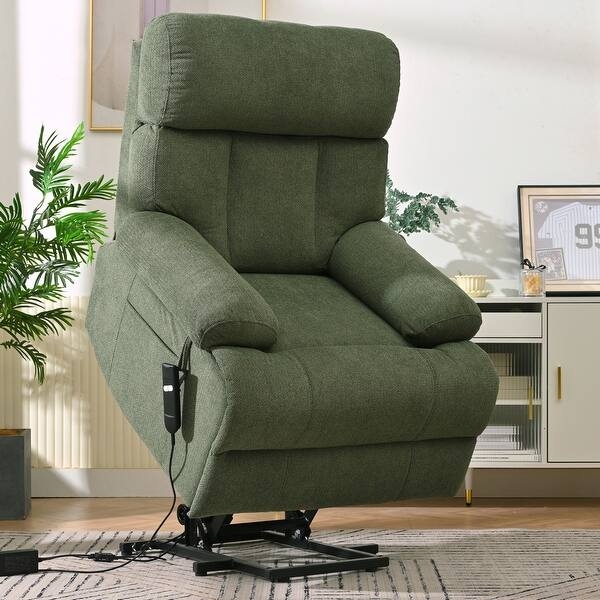 Overstuffed Power Lift Recliner with Pillow Arms and Side Pocket