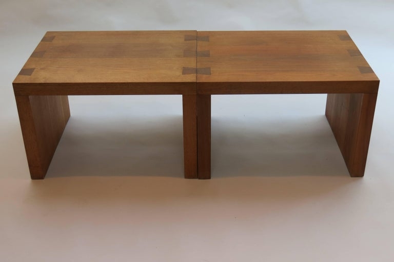 Pair of Side Tables in Walnut Tone with Slab Legs