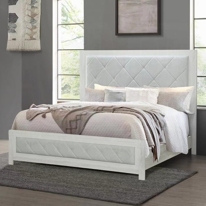 Panel Bed Button Tufted Wingback Headboard Beige Upholstery