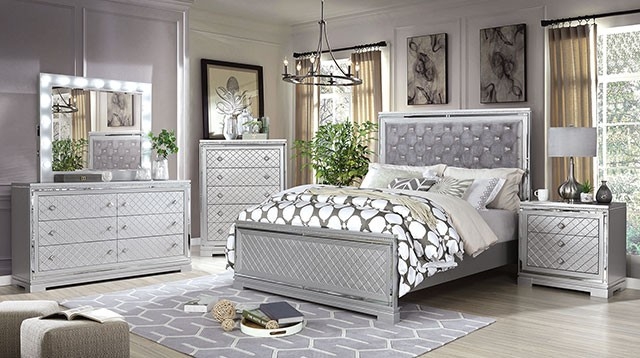 Panel Bed Champagne Finish Mirrored Panels Glam Bedroom