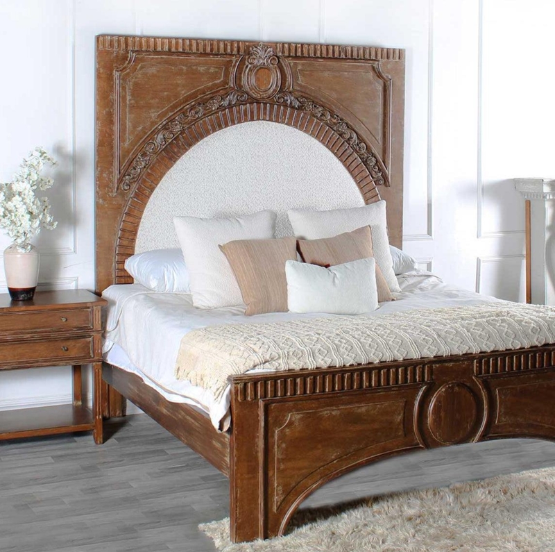 Panel Bed Chestnut Arched Tufted Headboard French Provincial Style