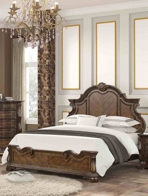 Panel Bed Espresso Finish Arched Headboard Ornate Molding Classic Style