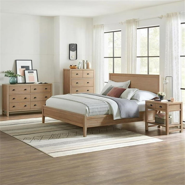 Panel Bed Frame Horizontal Planking Rustic Farmhouse Warm Wood Grain