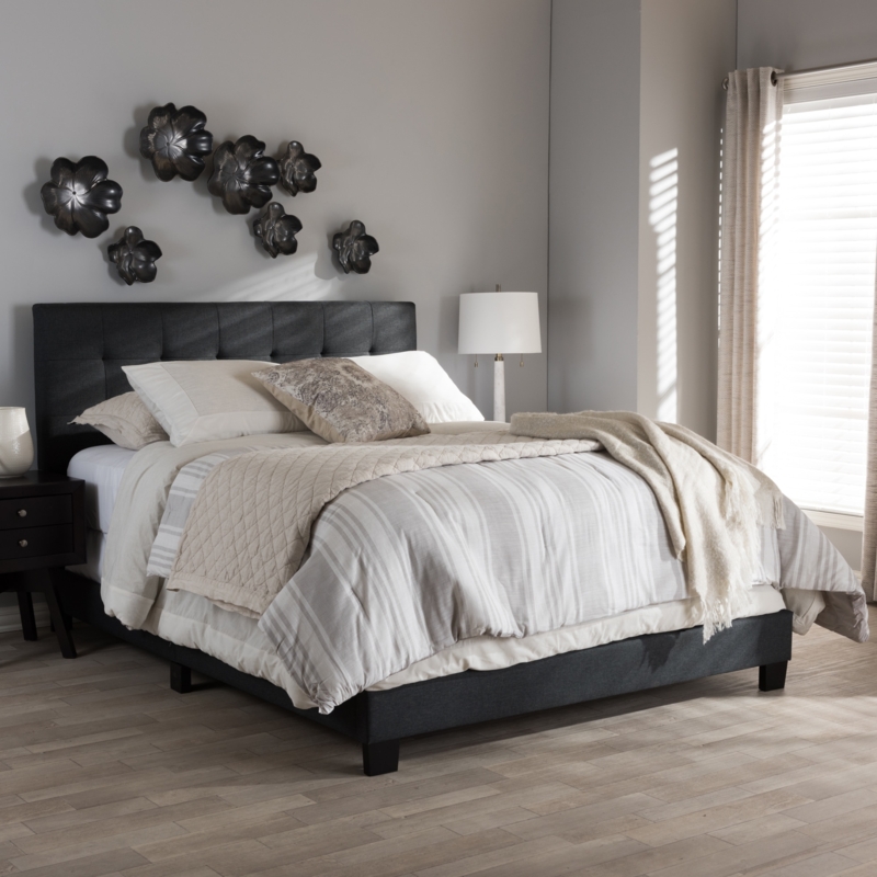 Panel Bed Grid Tufted Headboard Low Profile Tapered Legs