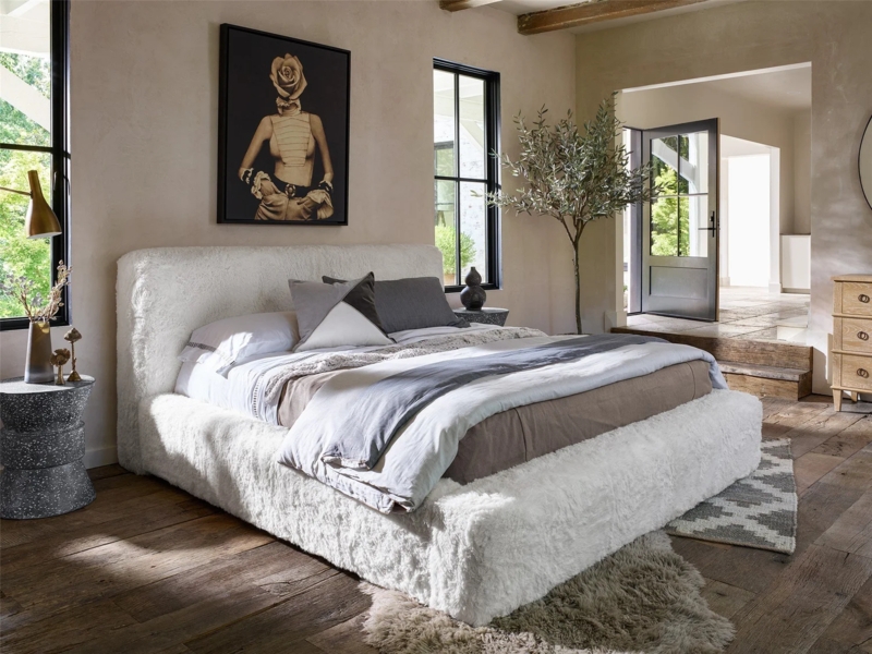 Panel Bed High Slatted Headboard Tapered Legs, Vertical Slat Design