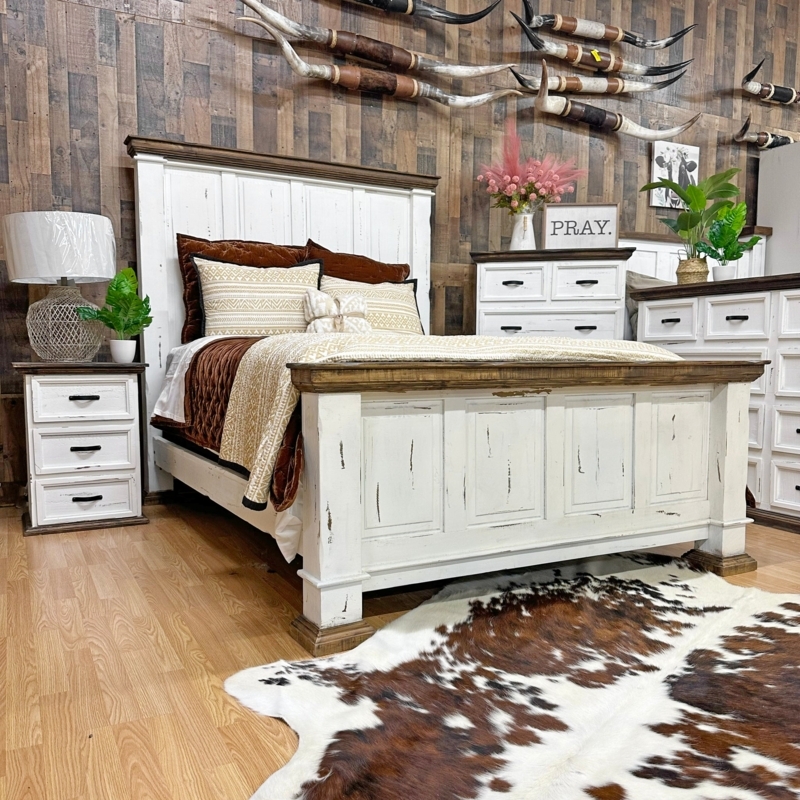 Panel Bed Honey Oak Finish X-Frame Details Star Medallion Rustic