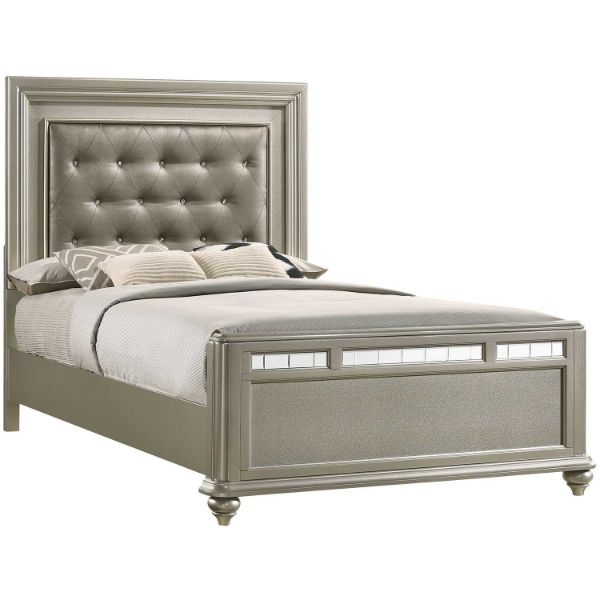 Panel Bed Metallic Champagne Button Tufted Bun Feet Ornate Molding
