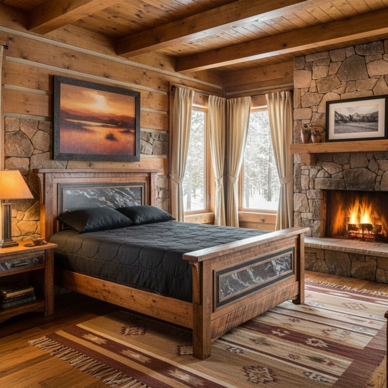 Panel Bed Rustic Skip Peeled Logs Granite Panels Matte Finish