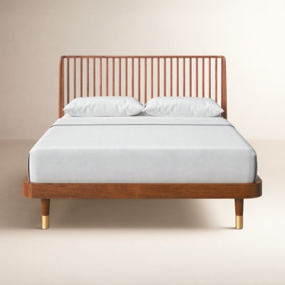 Panel Bed Warm Wood Tapered Legs Tall Clearance Mid-Century Style