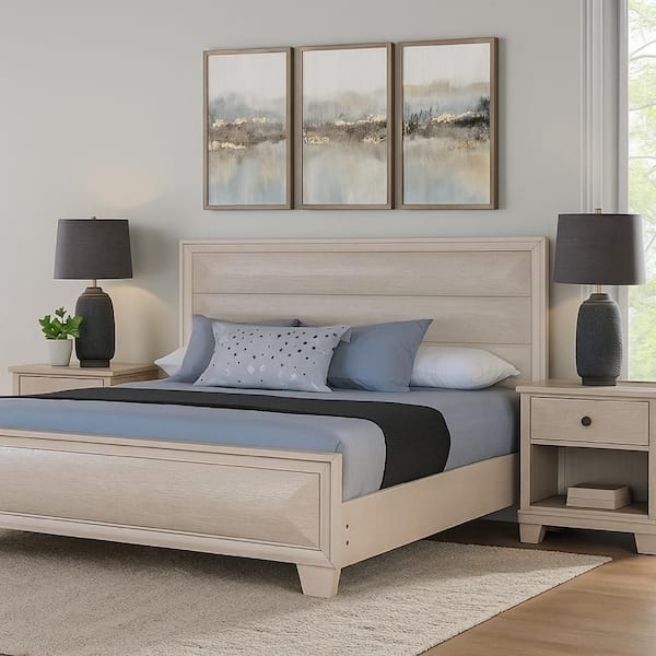 Panel Bed White Oak Finish Paneled Headboard Coastal Farmhouse