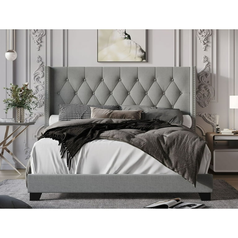 Panel Bed with Button Tufting and Wingback Silhouette