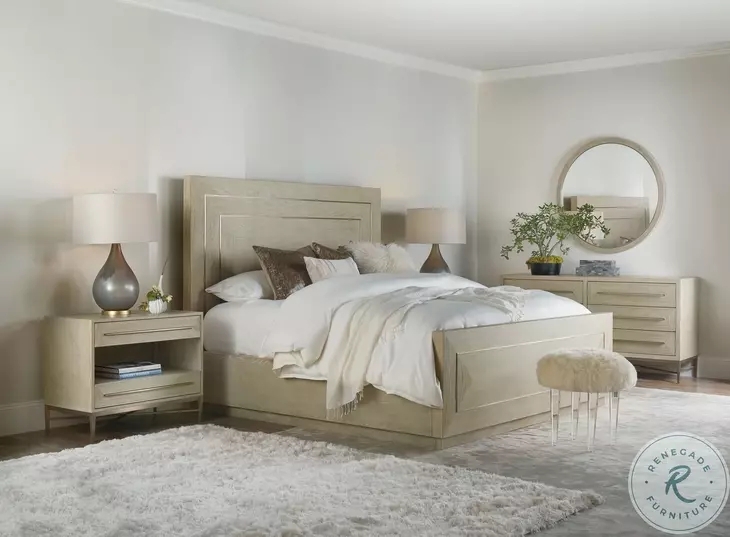 Panel Bed with Champagne Metallic Trim and Soft Matte Finish