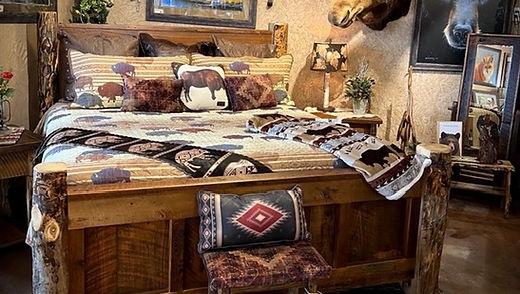 Panel Bed with Post and Rail Headboard in Rustic Log Construction