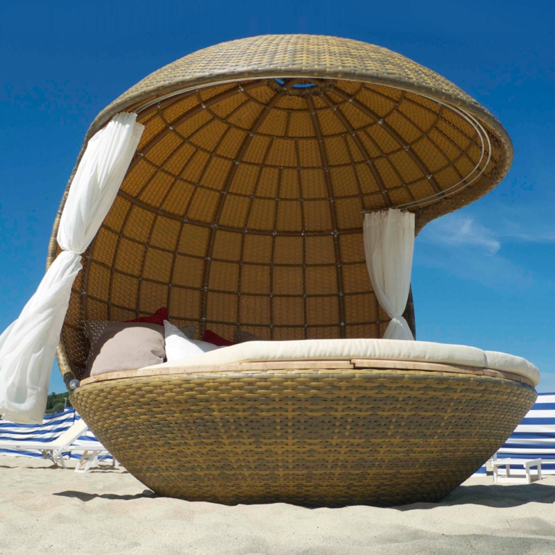 Patio Daybed Cocoon Shape Open Weave Design Sculptural Orange