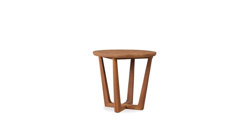 Patio End Table Slatted Wood Top Sled Base Outdoor