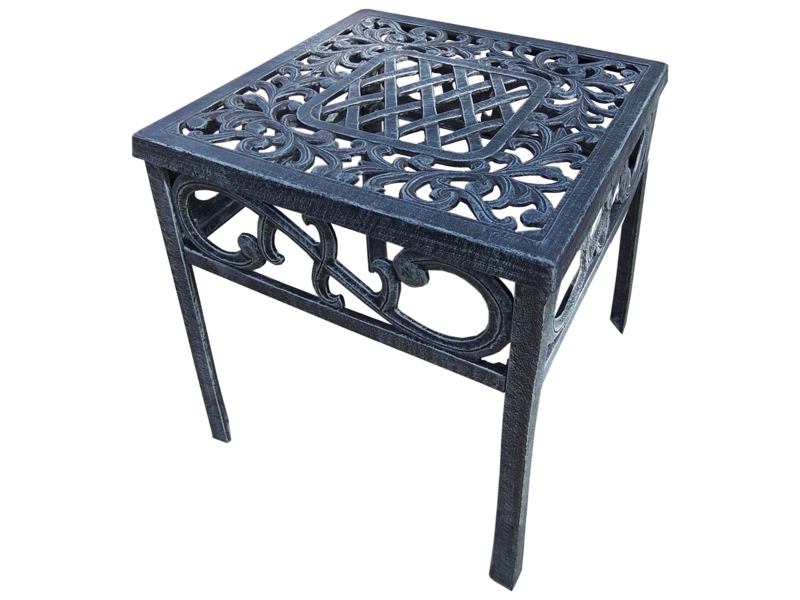 Patio End Table Weathered Bronze Cast Aluminum Lattice Top
