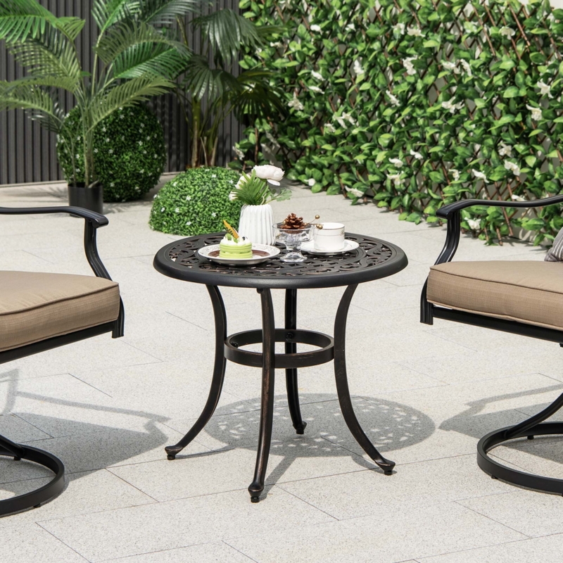 Patio Side Table Antique Bronze Cast Aluminum Lattice Top