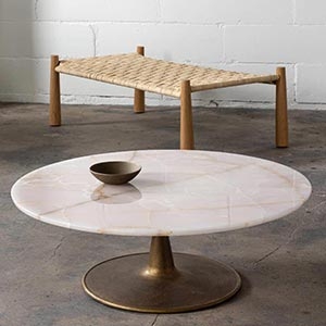 Pedestal Coffee Table Conical Base with Pitted Bronze Finish