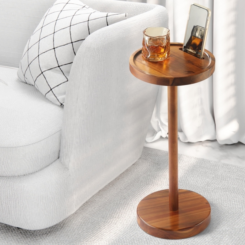 Pedestal Drink Table with Phone Holder Slot Modern Small Space