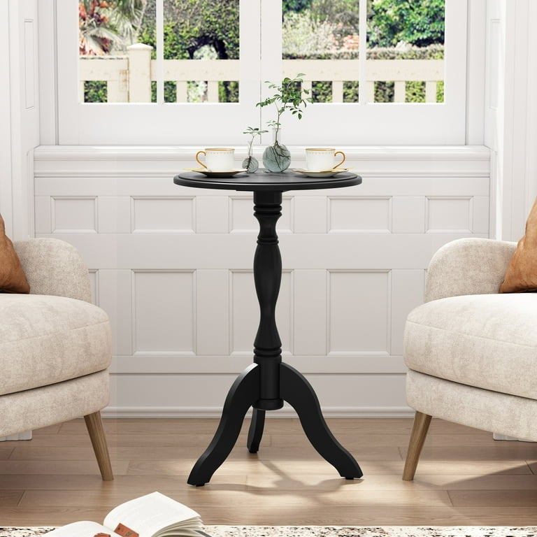 Pedestal End Table Dark Walnut Tone Turned Pedestal Traditional