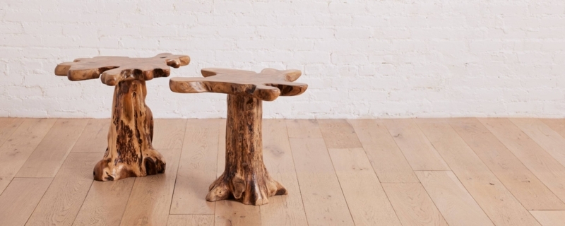 Pedestal Side Table Freeform Edge Organic Modern Wood