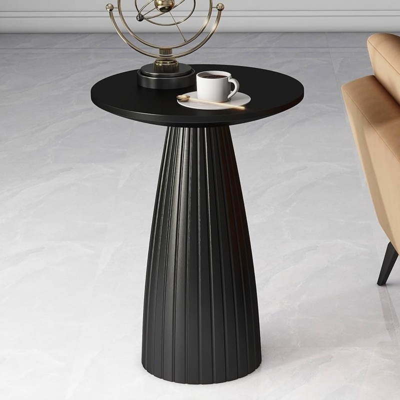 Pedestal Side Table Matte Black Fluted Cylindrical Base