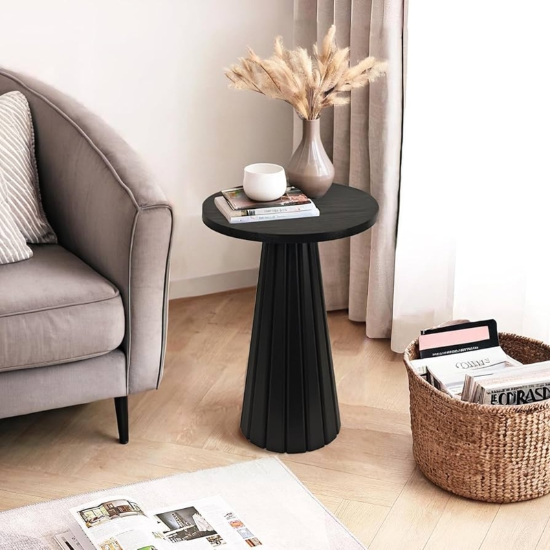 Pedestal Table Fluted Base Matte Black Modern Minimalist
