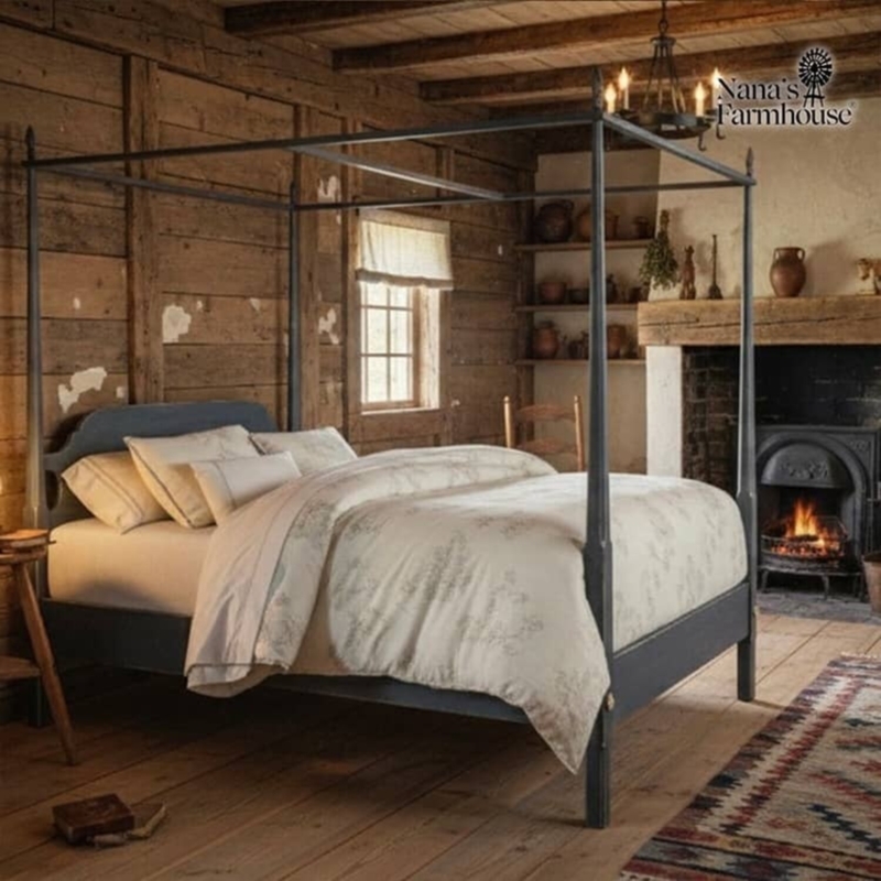 Pencil Post Bed with Tester Frame in Dark Colonial Finish