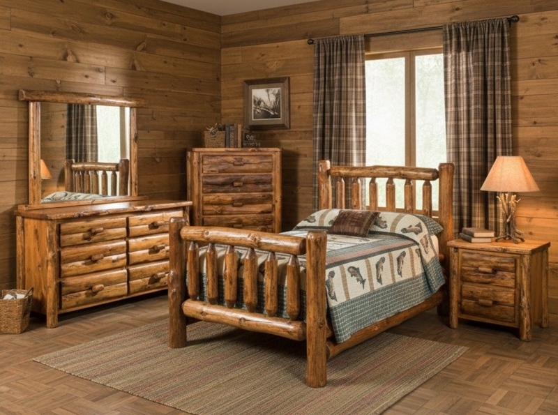 Pine Log Nightstand with Two Drawers and Twig Pulls.