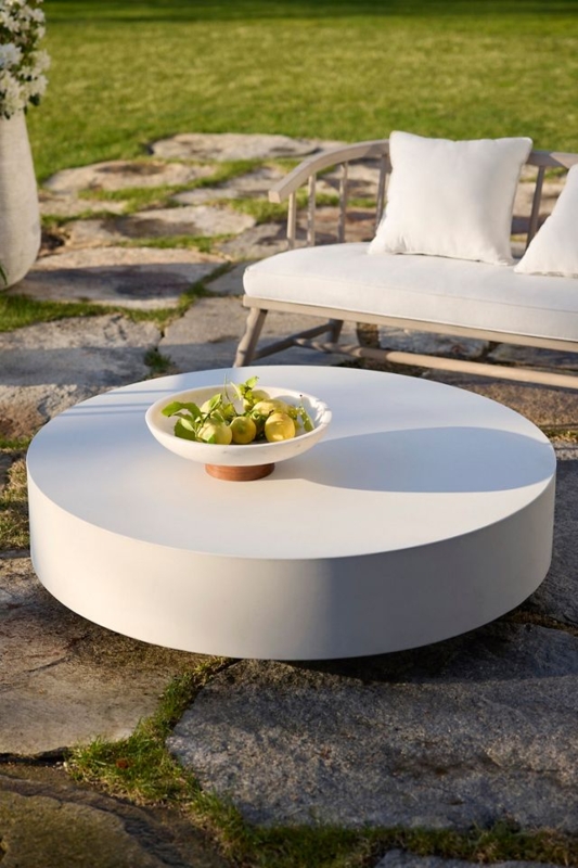 Pitted Round Concrete Coffee Table Thick Rounded Edge