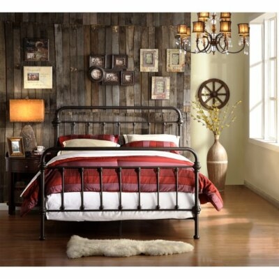 Platform Bed Antique Dark Bronze Metal Beaded Spindles Arched Headboard