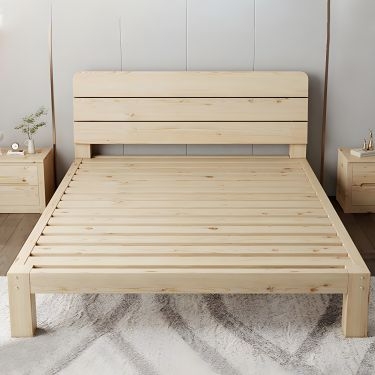 Platform Bed Blonde Wood Slatted Headboard Tall Clearance Scandinavian