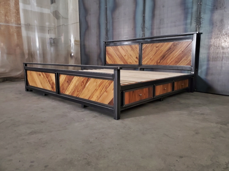Platform Bed Blonde Wood Storage Drawers Headboard Ledge Scandinavian
