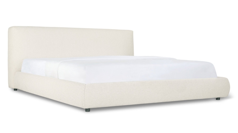 Platform Bed Boucle Low Profile Rounded Headboard Minimalist