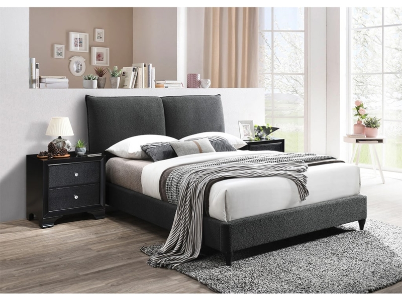 Platform Bed Boucle Texture Vertical Channeling Rounded Corners