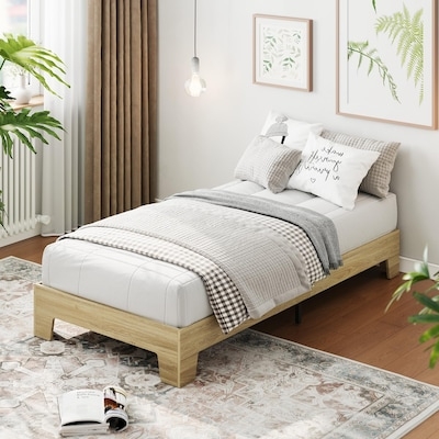 Platform Bed Charcoal Fabric Horizontal Channeling Low Profile Frame