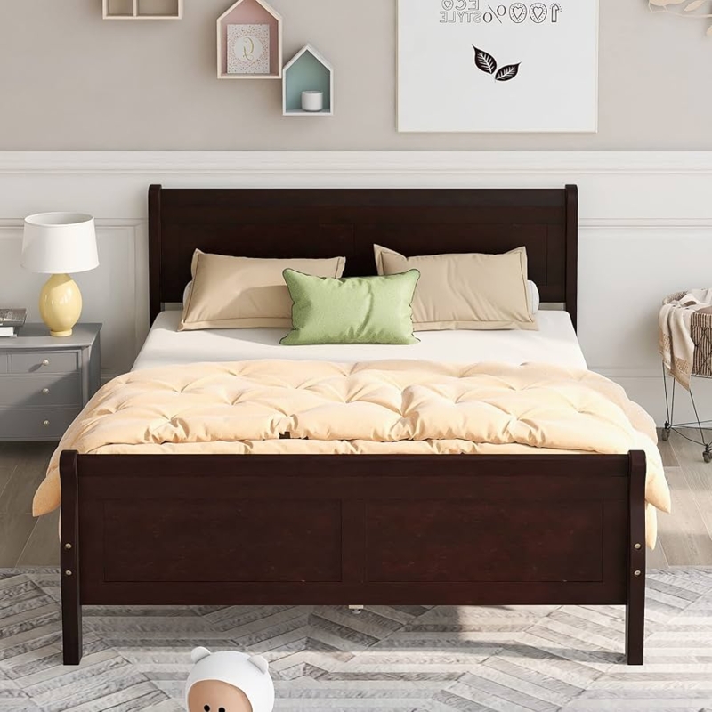 Platform Bed Craftsman Style Slatted Headboard Nine Legs Cozy Wood Toned
