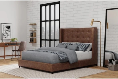 Platform Bed Dark Brown Wingback Shelter Back Channel Tufting