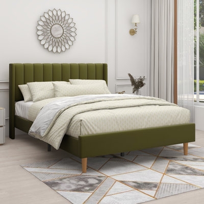 Platform Bed Dark Gray Wingback Headboard Square Tufted Low Profile